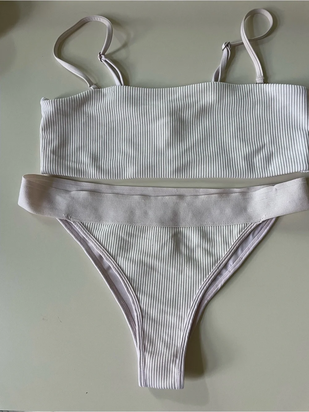 Frankie’s Bikinis Ribbed Two-Piece Bikini Set in Light Pink, size S